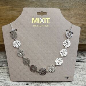 Mixit Silver Necklace with Intricate Circular Medallions